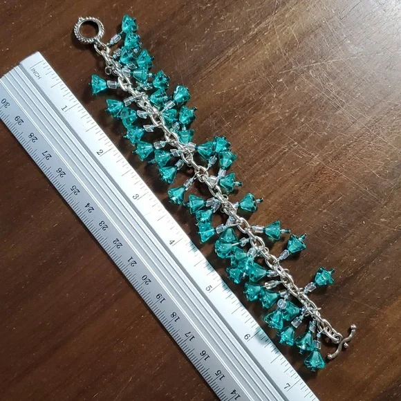 Bracelet Set 7.25 Charm Earrings Handmade Turquoise Czech Flower Glass Bead